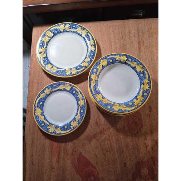 Rampini Rinascimento Blue Giallo 8 ct dinnerside plates dinner pasta soup bowl